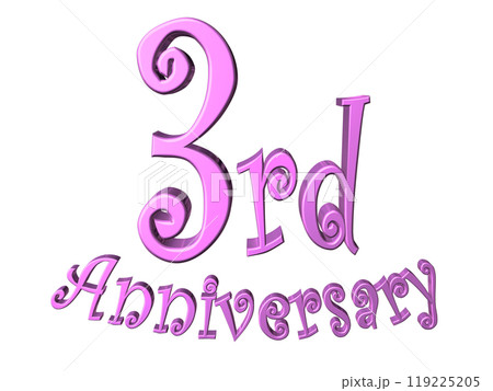 3DCG文字「3rd Anniversary/3周年」パープル,紫,ピンク 3DCG文字「3rd Anniversary/3周年」パープル,紫,ピンク 119225205