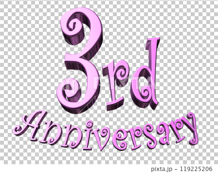 3DCG文字「3rd Anniversary/3周年」パープル,紫,ピンク 3DCG文字「3rd Anniversary/3周年」パープル,紫,ピンク 119225206