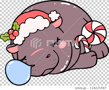 Christmas baby pygmy hippo sata hat sleeping 119225497