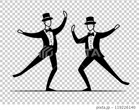 コミカルなダンスを躍るタキシード姿の男性のシンプルな線画イラスト　透過背景の切り抜き 119226140