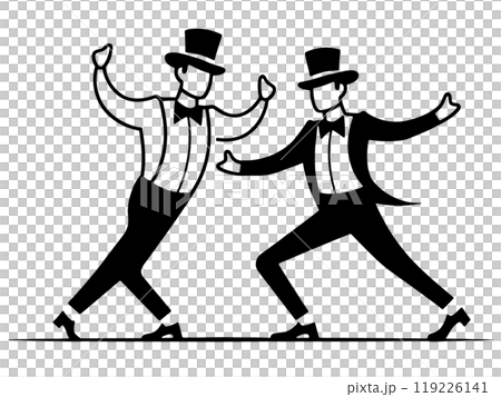 コミカルなダンスを躍るタキシード姿の男性のシンプルな線画イラスト 透過背景の切り抜き コミカルなダンスを躍るタキシード姿の男性のシンプルな線画イラスト 透過背景の切り抜き 119226141
