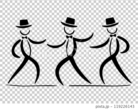コミカルなダンスを躍るタキシード姿の男性のシンプルな線画イラスト 透過背景の切り抜き コミカルなダンスを躍るタキシード姿の男性のシンプルな線画イラスト 透過背景の切り抜き 119226143