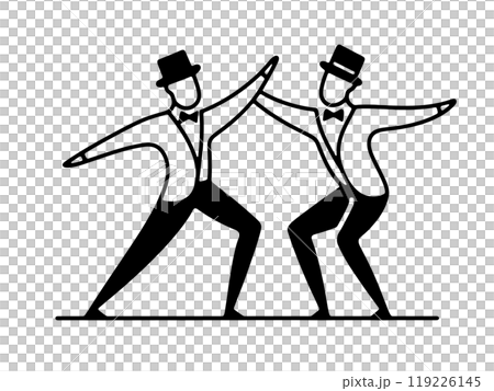 A simple line drawing of a man in a tuxedo dancing comically, cut out on a transparent background A simple line drawing of a man in a tuxedo dancing comically, cut out on a transparent background 119226145