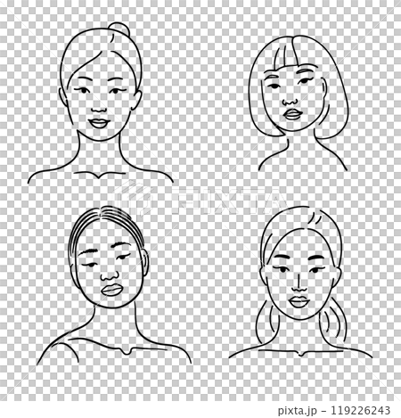 一個醜女人的簡單線條畫插圖，透明背景的切口 119226243