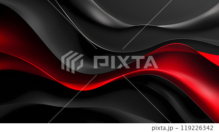 Abstract wallpaper with smooth, elegant red and black waves on a dark background. Concept of boldness and sophisticated elegance. Perfect for Black Friday 119226342