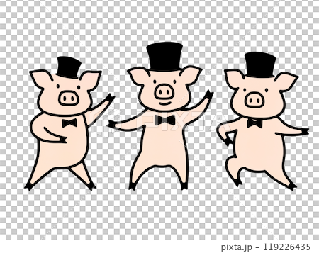 コミカルなダンスを躍る豚のキャラクターのシンプルな線画イラスト 透過背景の切り抜き コミカルなダンスを躍る豚のキャラクターのシンプルな線画イラスト 透過背景の切り抜き 119226435