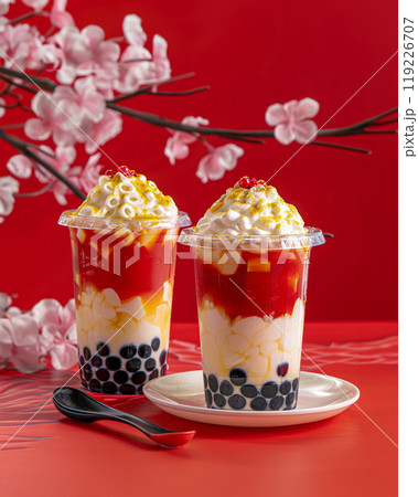 two milk shake drinks take away red 119226707