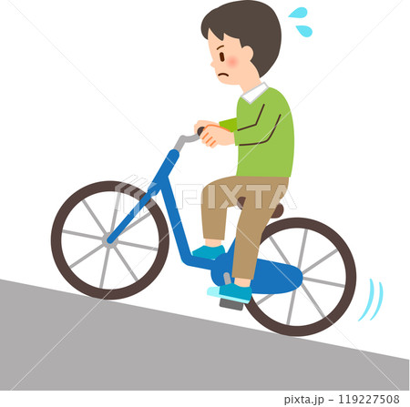 大変そうな様子で坂道を登る自転車に乗った男性 119227508