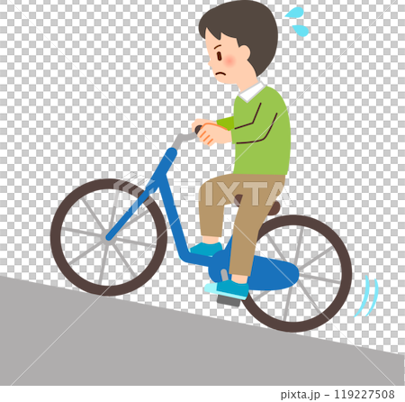 大変そうな様子で坂道を登る自転車に乗った男性 119227508
