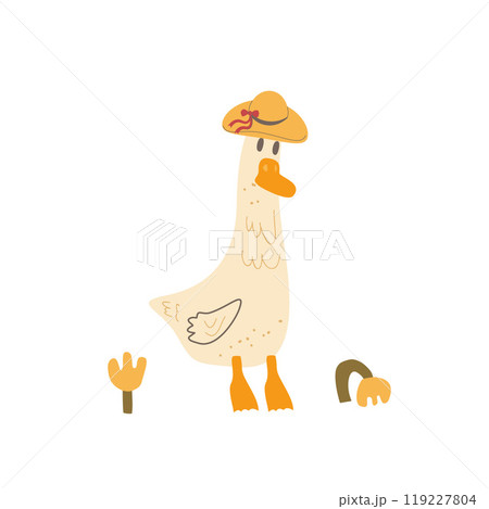 Goose in hat isolated on white background. Poultry character. Vector hand drawn illustration 119227804