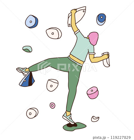 Woman on climbing wall isolated on white background. Vector hand drawn illustration Woman on climbing wall isolated on white background. Vector hand drawn illustration 119227829