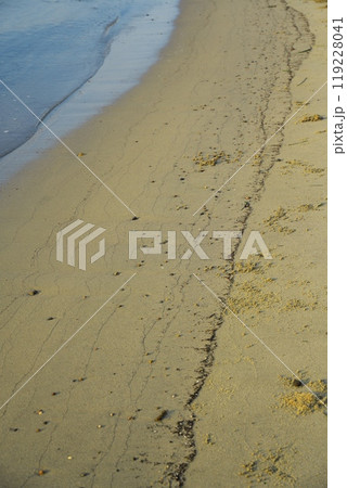 夏の朝凪の海にて朝日に照らされる天橋立の砂浜 夏の朝凪の海にて朝日に照らされる天橋立の砂浜 119228041