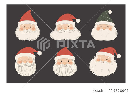 Collection of cute Santa Claus faces in a festive vector illustration 119228061