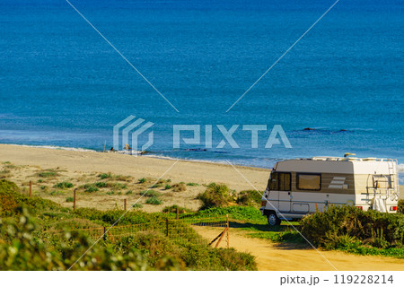 Rv caravan camping on sea shore Rv caravan camping on sea shore 119228214
