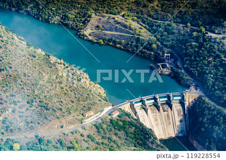 Douro river with Saucelle Dam. Border Spain Portugal 119228554