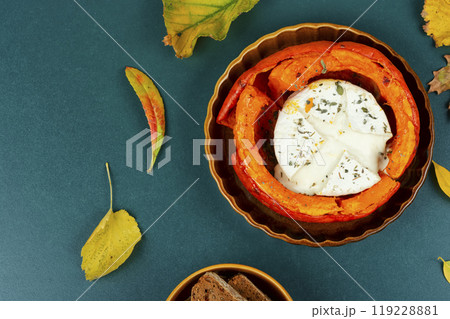 Baked squash with cheese. 119228881