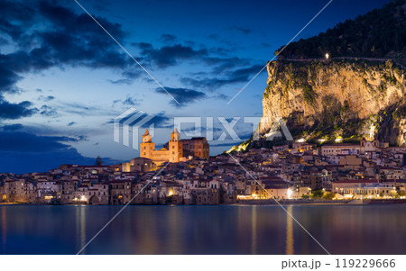 Night view of Cefalu, Sicily, Italy Night view of Cefalu, Sicily, Italy 119229666