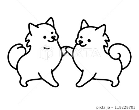 仲良しの2匹の可愛い子犬のシンプルな線画イラスト　透過背景の切り抜き 119229703