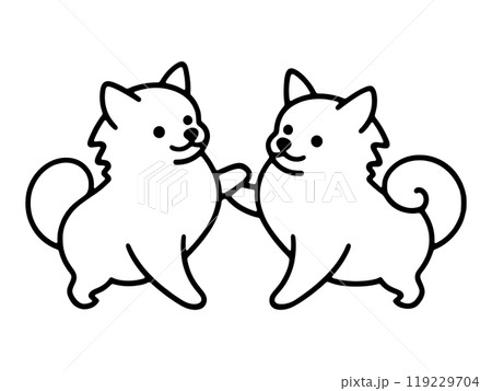仲良しの2匹の可愛い子犬のシンプルな線画イラスト　透過背景の切り抜き 119229704