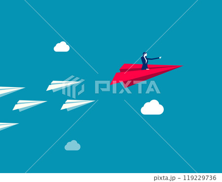 Leadership to guide team direction lead to success, determination or decision to motivate team, power to control or influence people concept, confident businessman lead other paper airplane origami. 119229736