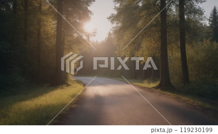 rural road beautiful landscape at sunset 119230199