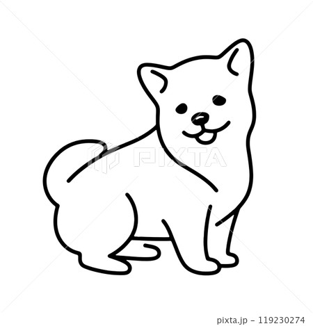 可愛いコーギーの子犬のシンプルな線画イラスト 透過背景の切り抜き 可愛いコーギーの子犬のシンプルな線画イラスト 透過背景の切り抜き 119230274