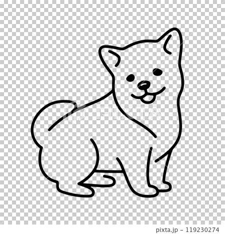可愛いコーギーの子犬のシンプルな線画イラスト 透過背景の切り抜き 可愛いコーギーの子犬のシンプルな線画イラスト 透過背景の切り抜き 119230274