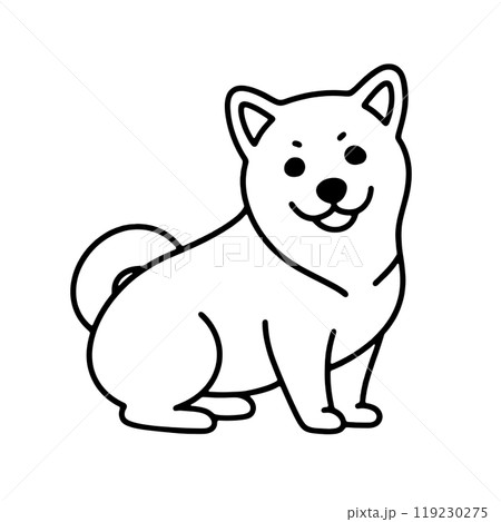 こちらを見ている可愛い柴犬の子犬のシンプルな線画イラスト 透過背景の切り抜き こちらを見ている可愛い柴犬の子犬のシンプルな線画イラスト 透過背景の切り抜き 119230275