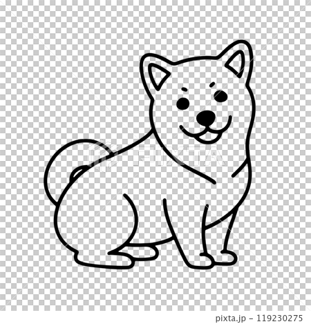 こちらを見ている可愛い柴犬の子犬のシンプルな線画イラスト 透過背景の切り抜き こちらを見ている可愛い柴犬の子犬のシンプルな線画イラスト 透過背景の切り抜き 119230275