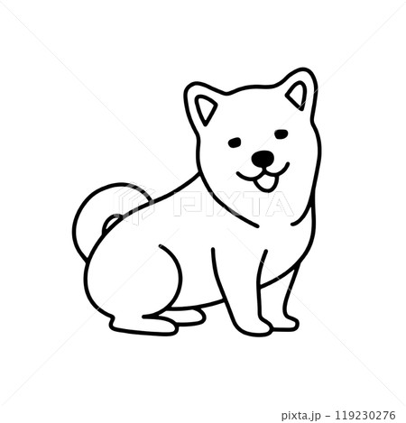 こちらを見ている可愛い子犬のシンプルな線画イラスト　透過背景の切り抜き 119230276