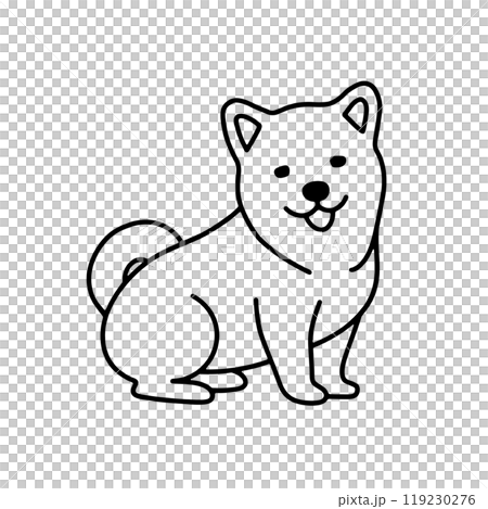 こちらを見ている可愛い子犬のシンプルな線画イラスト　透過背景の切り抜き 119230276