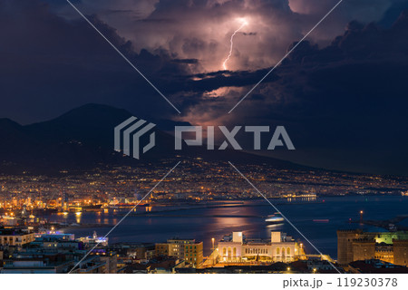 Powerful lightning above Mount Vesuvius and Naples, Italy. Powerful lightning above Mount Vesuvius and Naples, Italy. 119230378