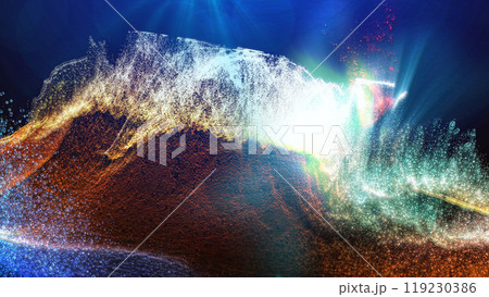 Landscape of a futuristic planet. Magic digital futuristic glowing energy particles. 119230386