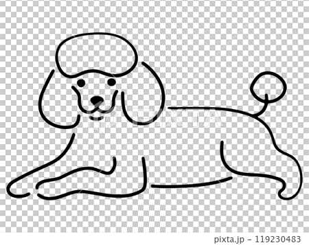 だらしないポーズでリラックスしているトイプードルの子犬のシンプルな線画イラスト 透過背景の切り抜き だらしないポーズでリラックスしているトイプードルの子犬のシンプルな線画イラスト 透過背景の切り抜き 119230483