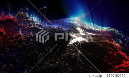 Landscape of a futuristic planet. Magic digital futuristic glowing energy particles. Landscape of a futuristic planet. Magic digital futuristic glowing energy particles. 119230631