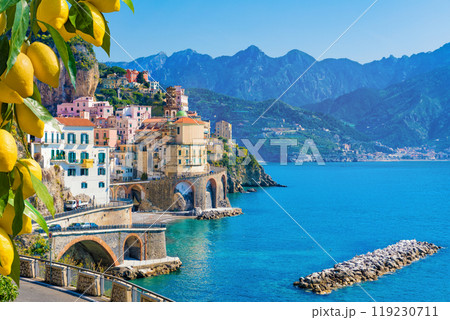 Small town Atrani on Amalfi Coast, province of Salerno, Campania region of Italy 119230711