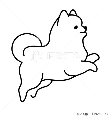 横向きの可愛いポメラニアンの子犬のシンプルな線画イラスト　透過背景の切り抜き 119230935
