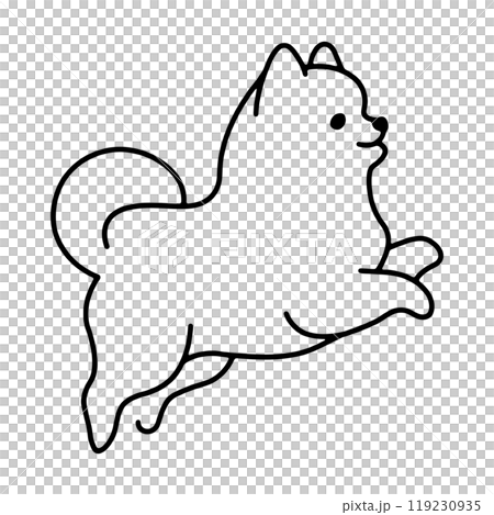 横向きの可愛いポメラニアンの子犬のシンプルな線画イラスト　透過背景の切り抜き 119230935