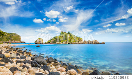 Beautiful Isola Bella, small island near Taormina, Sicily, Italy 119230988