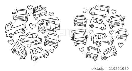 車のアイコンのサークルギャラリー(中くらいバージョン線画)ハート 119231089