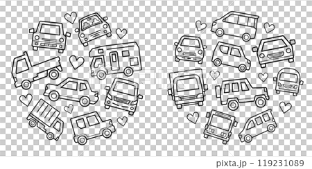 車のアイコンのサークルギャラリー(中くらいバージョン線画)ハート 119231089