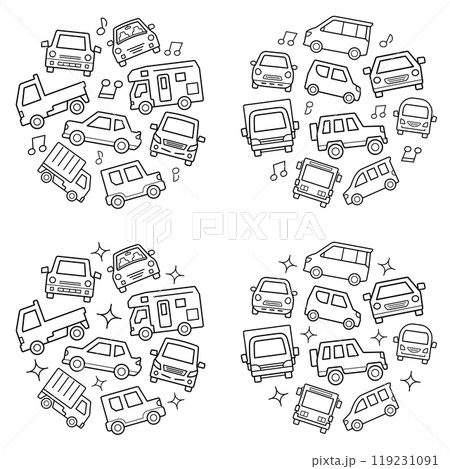 車のアイコンのサークルギャラリー(中くらいバージョン線画)キラキラと音符 119231091