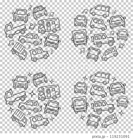 車のアイコンのサークルギャラリー(中くらいバージョン線画)キラキラと音符 119231091