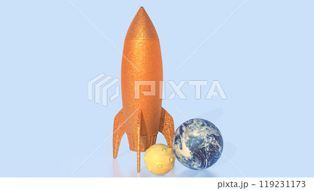The rocket and earth for world science day concept 3d rendering. 119231173