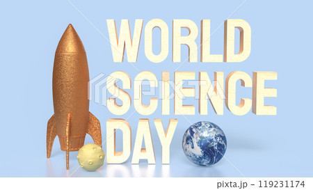 The rocket and earth for world science day concept 3d rendering. 119231174