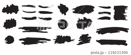 Set of black paint, ink brush strokes	 119231300