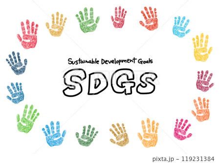 SDGsイメージの手形のクレヨン画フレーム 119231384