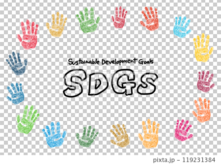 SDGsイメージの手形のクレヨン画フレーム 119231384