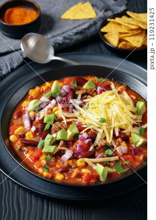 taco soup with kidney bean, corn, ground beef taco soup with kidney bean, corn, ground beef 119231425