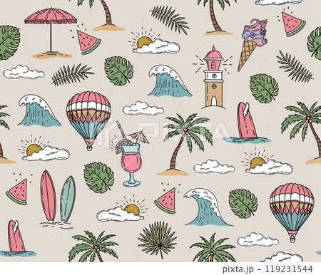 Hello Summer, hand drawn illustration.	 119231544